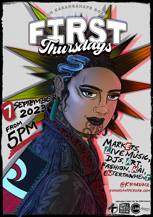 'First Thursdays on Karangahape Road' Poster Artwork for 7 September 2023 (August 2023)