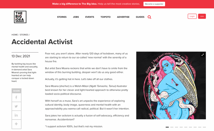 Interview for The Big Idea's 'Accidental Activism' piece written by Em Berry (December 2021)