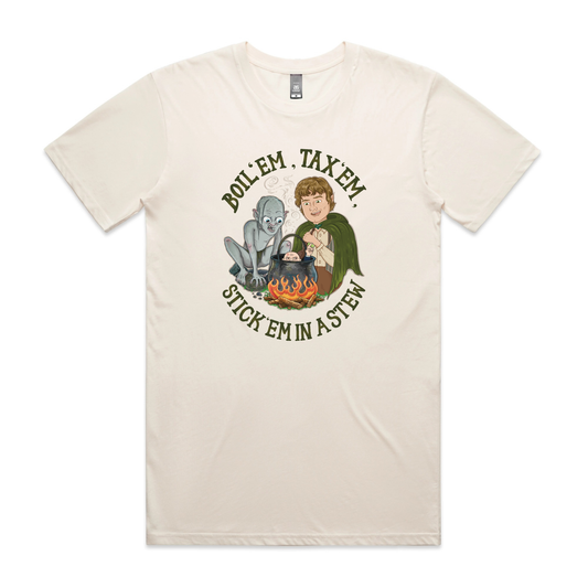 'Boil 'em, Tax 'em, Stick 'em in a Stew' T-Shirt Lord of the Rings x Election 2026
