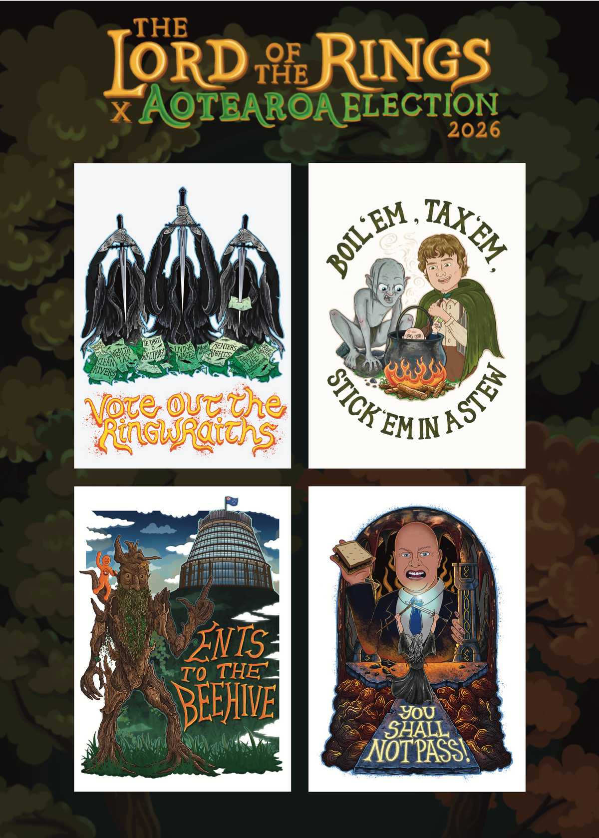 LOTR x Aotearoa Election 2026 | 4-Print Set